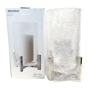 Bowring Spectra Hurricane Glass Candle Holder Lamp Vase Silver Stand 10.25 inch